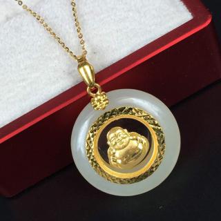【厂家批发 999千足金镶和田玉吊坠 天然和田玉佛公 千足金佛公吊坠】
