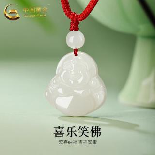 和田玉弥勒佛吊坠保真玉坠喜乐笑佛玉石项链生日