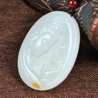 新疆和田玉白玉观音挂件籽料观音吊坠 玉观音玉牌项坠
