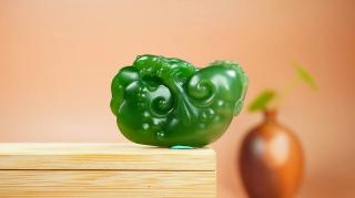 和田玉老坑碧玉.如意,高品质七号矿料,料子颜色很不错,正菠菜绿色,不