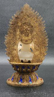 掐丝包金和田玉观音佛像摆件